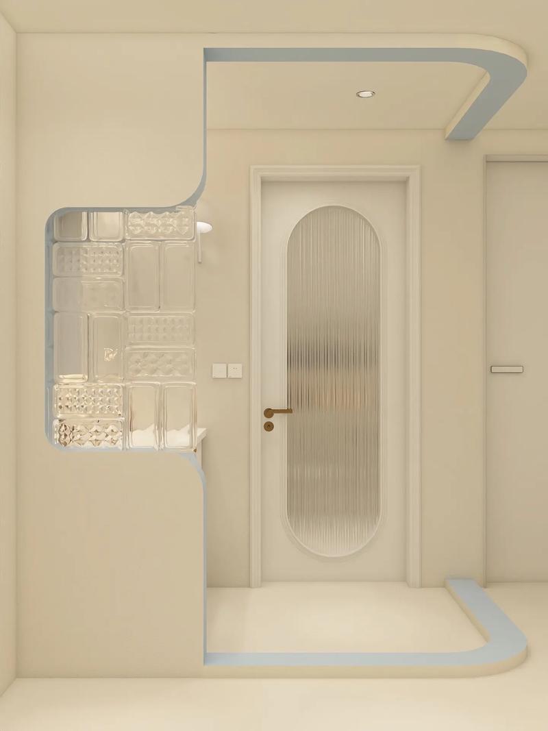 三分離的衛生間布局,超清新的baby藍搭配奶油白墻面,舒